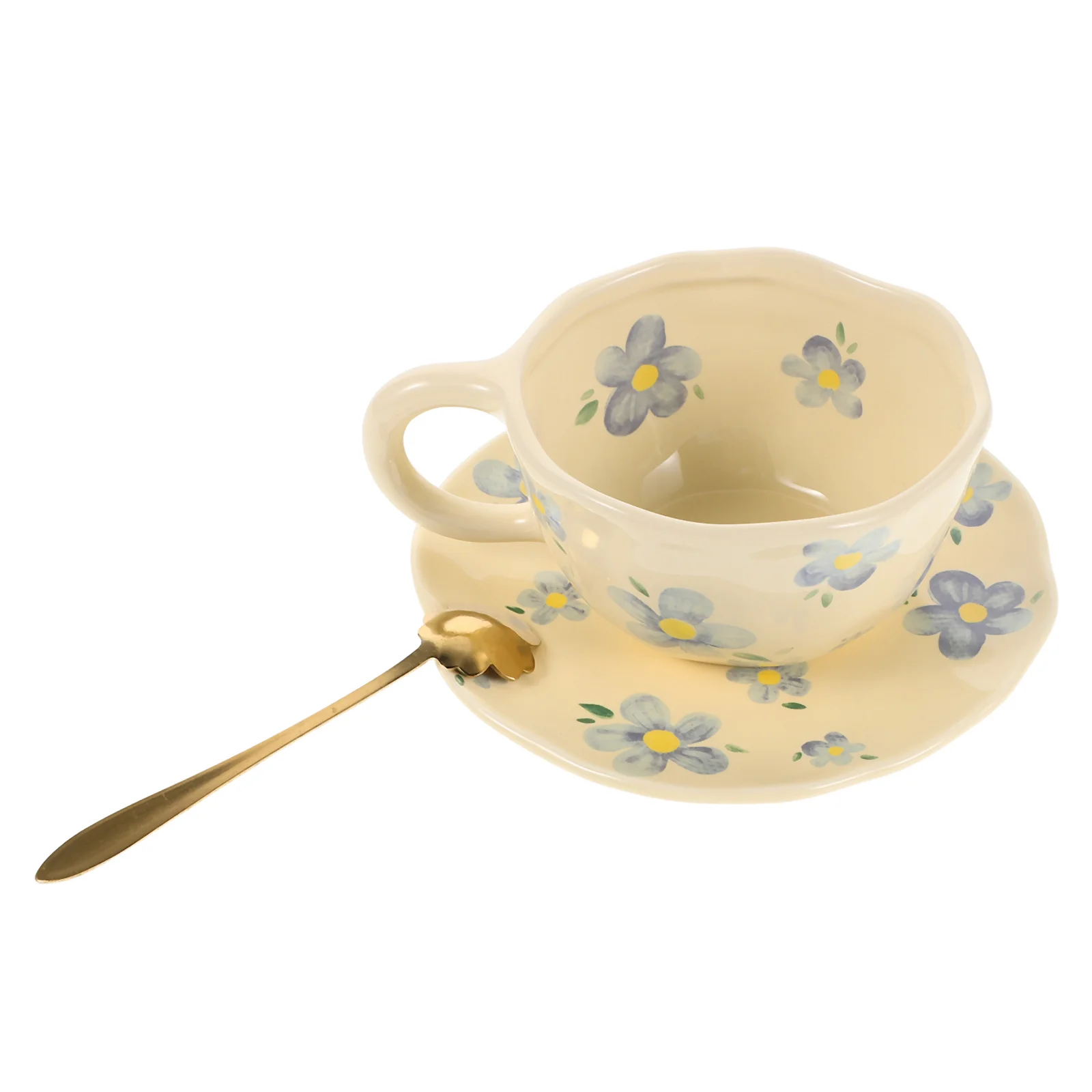 

1Set Creative Ceramic Coffee Cup Set Floral Porcelain Espresso Mug with Saucer Spoon Kitchen Latte Cappuccino Tea Cup