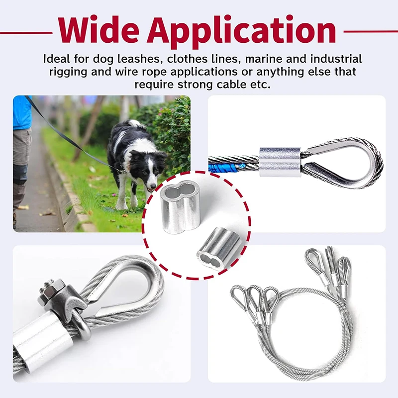 110-Pieces 6 Sizes Aluminum Crimping Loop Sleeve Double Barrel Ferrule for Wire Rope and Cable Line End Assortment Kit - M1.2-M4