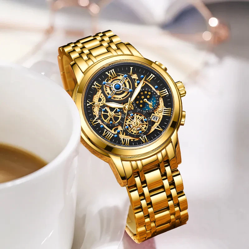LIGE Brand Fashion Gold Quartz Watch For Women Casual Military Chronograph Wristwatches Waterproof Women Watch Relogio Feminino