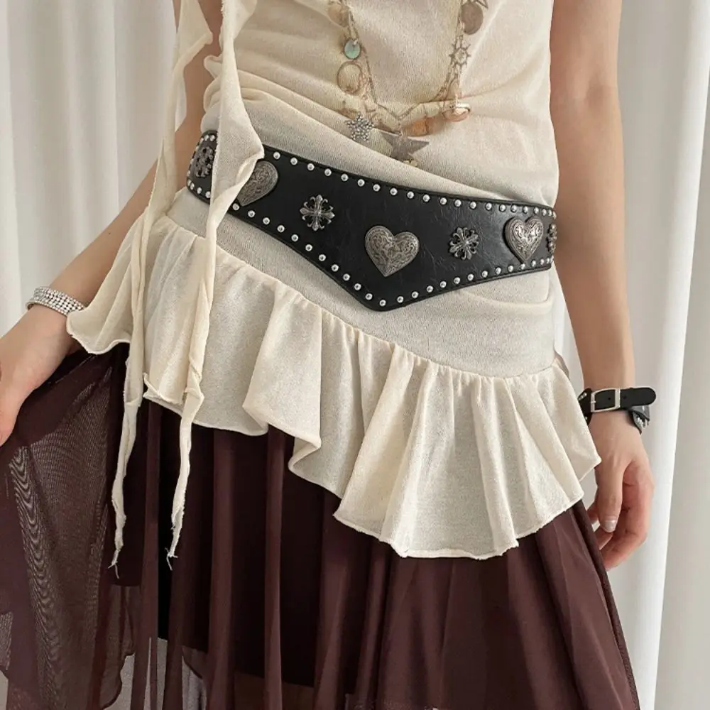 أزياء قابل للتعديل برشام معدني حزام القلب المعادن واسعة مطاطا Cummerbunds فاسق العرقية نمط الخصر مشد وتتسابق