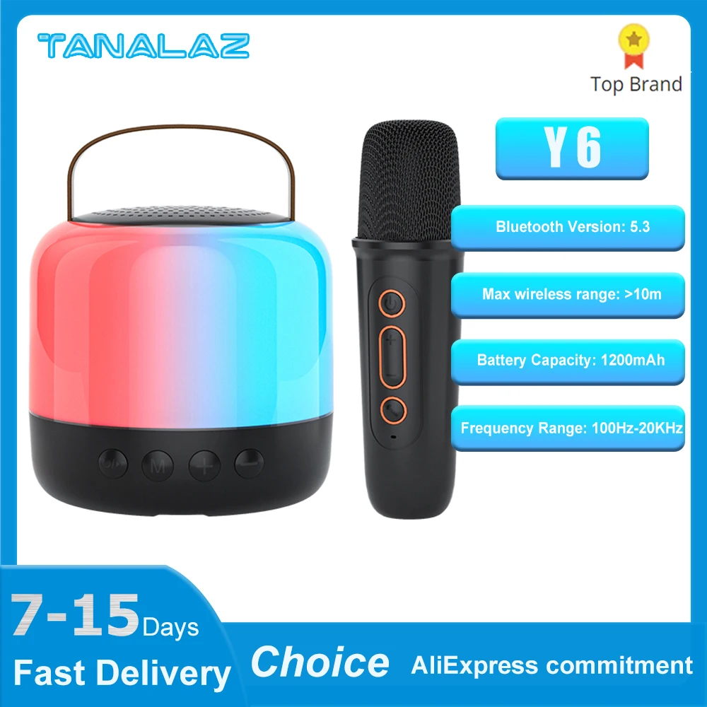 

TANALAZ Y6 Mini Karaoke Machine Portable Bluetooth 5.3 PA Speaker System with 1-2 Wireless Microphones Home Family Child Singing