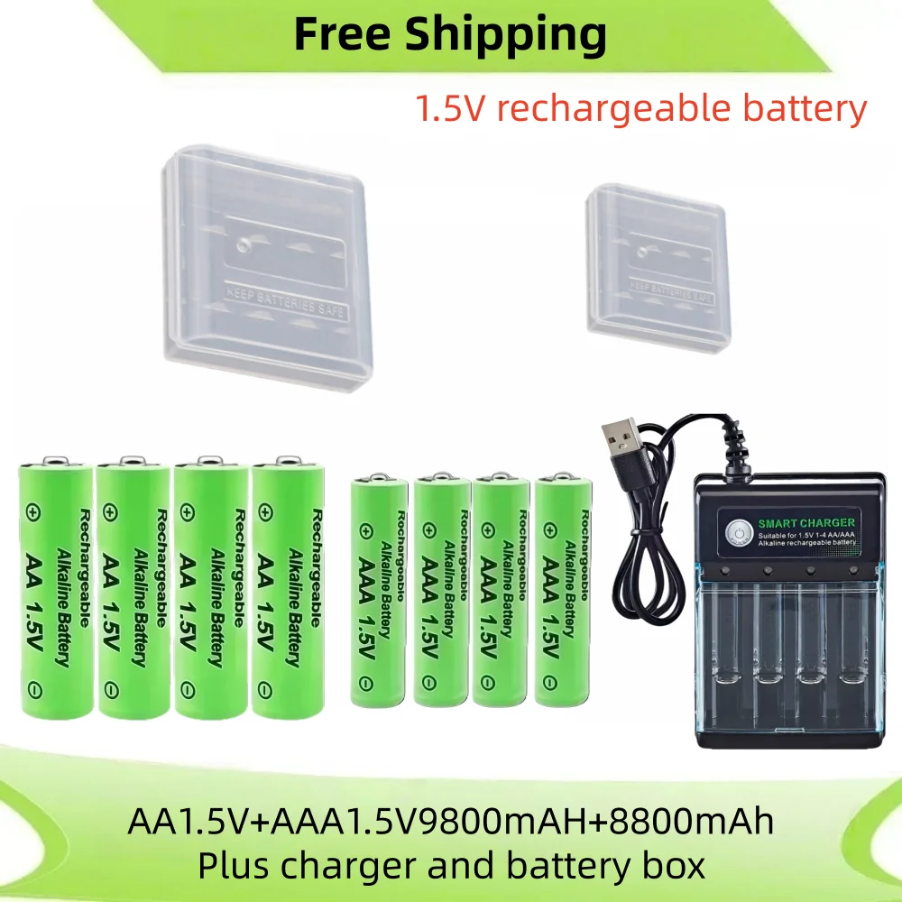 Originele Oplaadbare Batterij 1.5V AA 9800mAh + AAA 8800mAh + Oplader voor Computer Klok Radio Video game Digitale Camera AA AAA