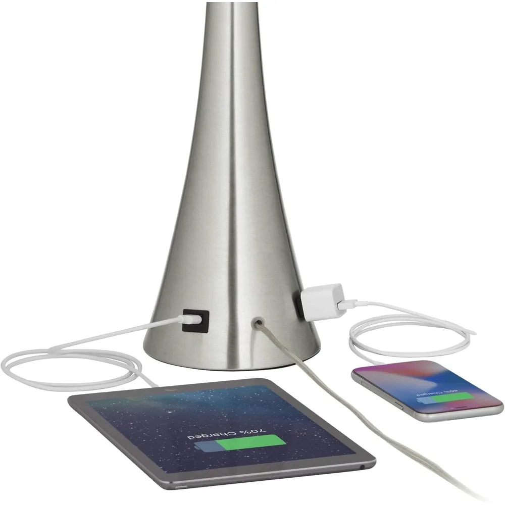 Современные настольные лампы высотой 27,5 из 2 штук с USB и розеткой переменного тока, матовый никель, металл, синий твердый переплет, современное освещение