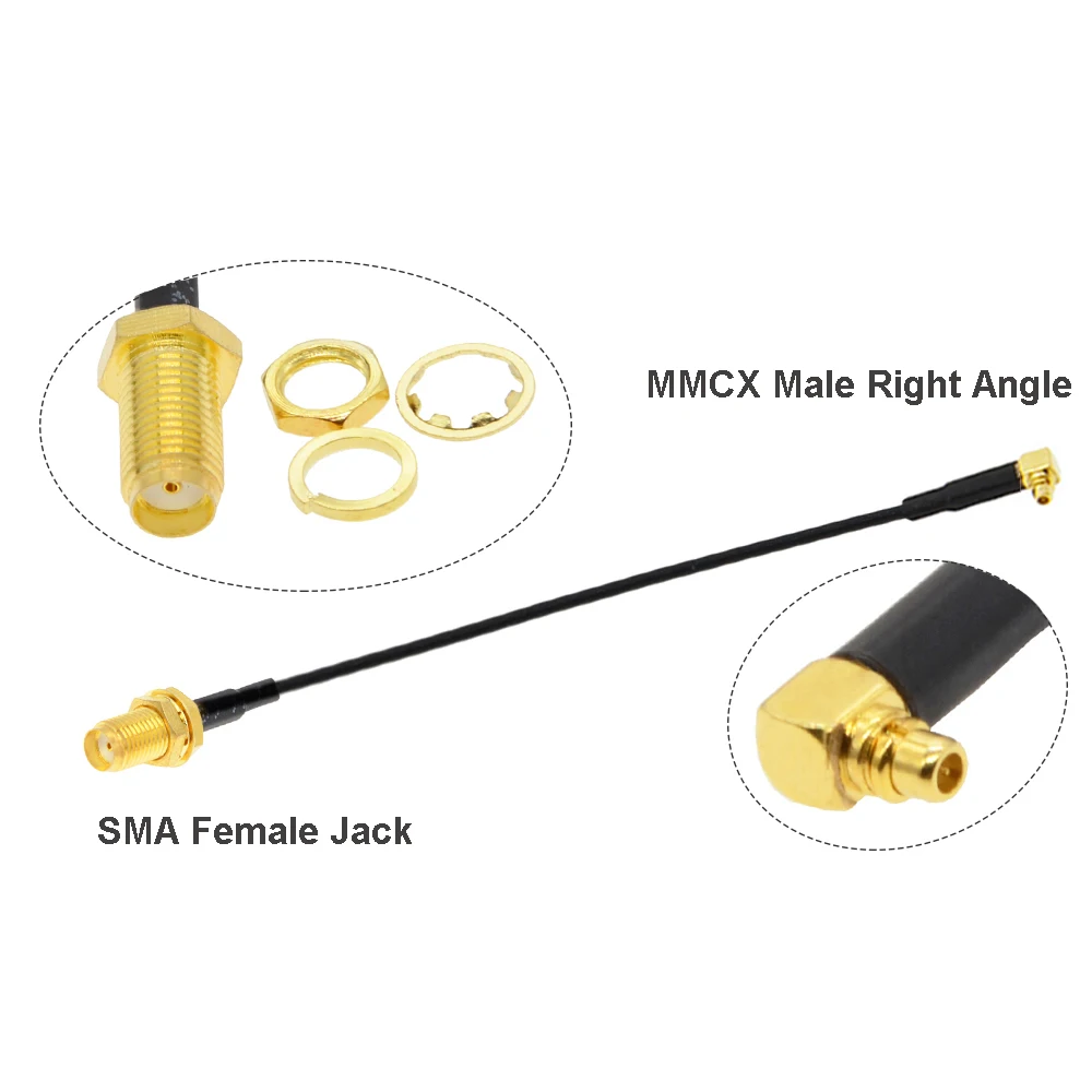 2PCS Elbow MMCX Male to SMA/RP-SMA Female Jack FPV Antenna Adapter RF1.37 Coax Extension Jumper Cable for PandaRC RC Drone Part