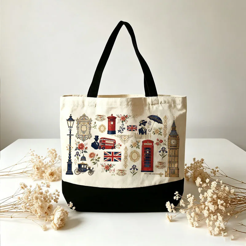 British Red Post Box Canvas Tote Bag Large Capacity London Souvenir Shoulder Bag, Cute UK Gift for Anglophiles view 5