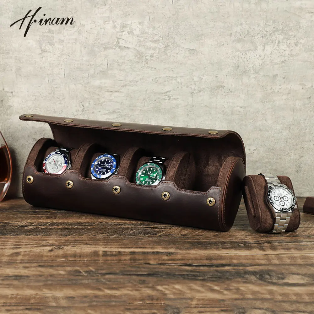 Vintage Genuine Leather 1/2/3/4 Slots Watch Roll Case Men Women Travel Portable Organizer Display Storage Box  Handmade Gifts