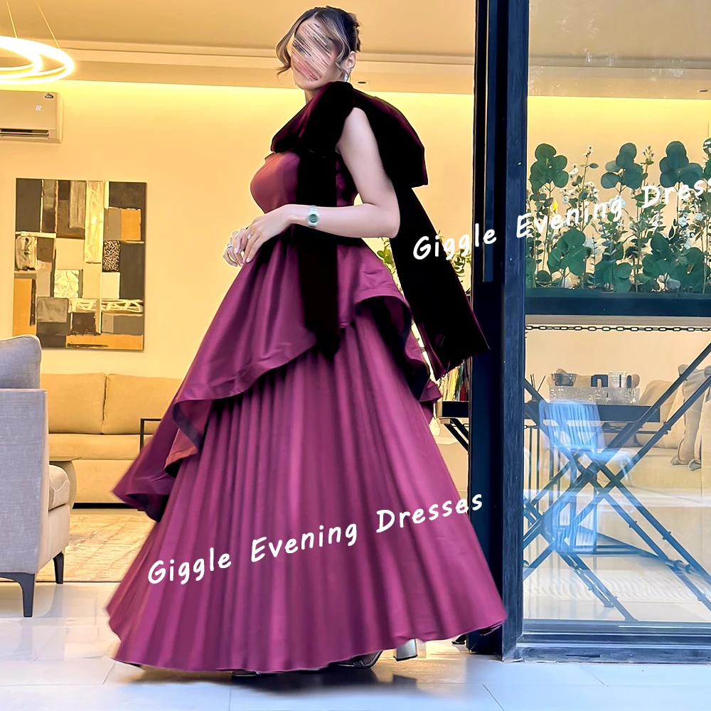 Giggle Satin senza spalline Bow a-line Elegance Prom Gown arabia saudita estate increspato abiti da sera al pavimento per le donne 2024