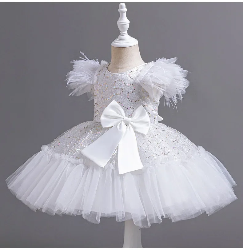 2025 Korean White Sparkly Tutu Gown First Birthday Flower Girl Wedding Party Outfit Clothes Style Baby Girls Princess Dress Pink