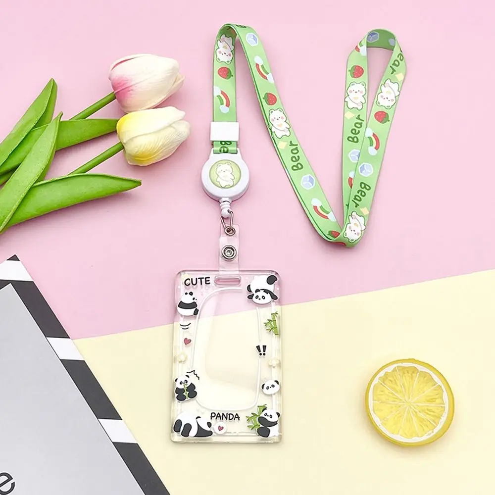 

Portable Rabbit Cartoon Acrylic Card Holder Panda Transparent Rabbit Card Case Letter Bear Lanyard Bus Card Box Travel