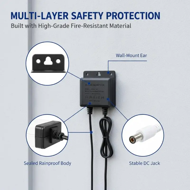 12V 2A AC DC Adapter Rainproof Surge Protection Compatible with Outdoor POE CCTV Security Surveillance Cameras