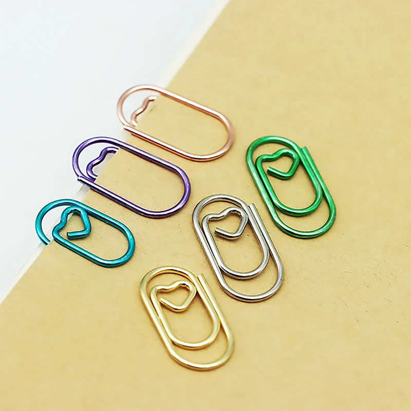 50pcs Mini Love Heart Paper Clips Macaron Color Photo Tickets Holder Binder Clips Notebook Planner Bookmarks Office Supplies