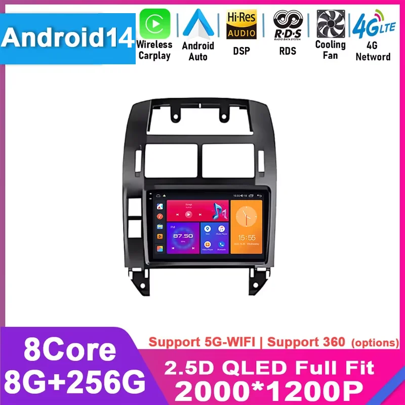 

Для Volkswagen VW Polo MK4 6Q 9N 9N3 2004 2005-2009 Автомобильный радиоприемник Android 14 Авто мультимедийный видеоплеер GPS Carplay Стерео