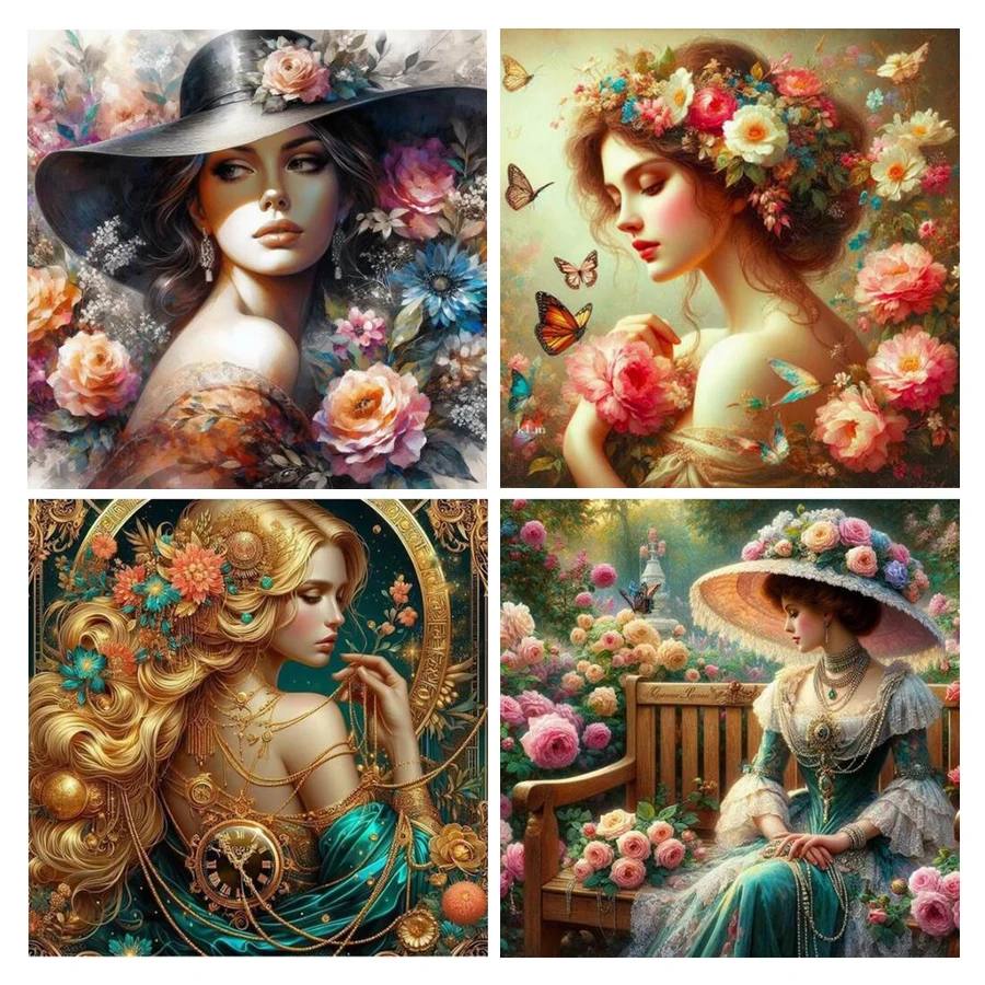 

Fullcang Diy Diamond Painting New Collection Elegant Women Flower Full Rhinestone Art Girl Mosaic Embroidery Picture Wall Decor