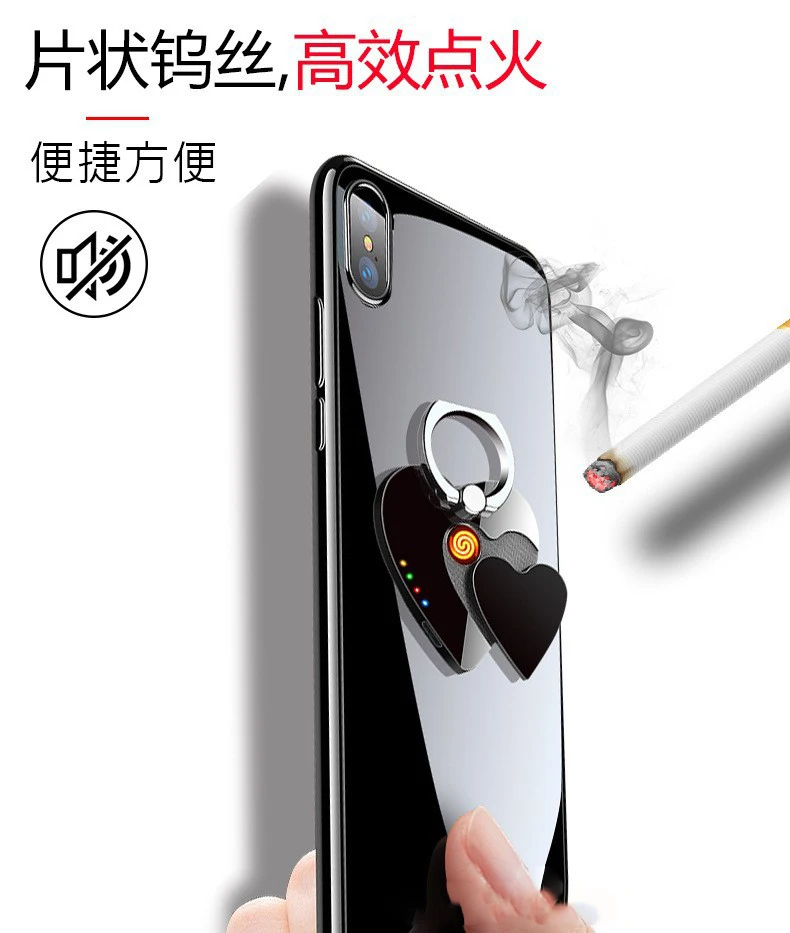 【 Rechargeable 】 Original Heart-Shaped Phone Holder Lighter Subculture Y2k Jirai Kei Light Luxury Niche Lighter