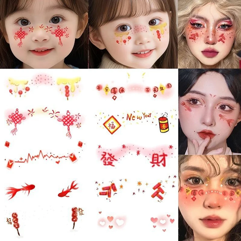 Red Chinese Style Tattoo Stickers Temporary Body Face Fashion Tattoo Sticker Chinese New Year Sticker