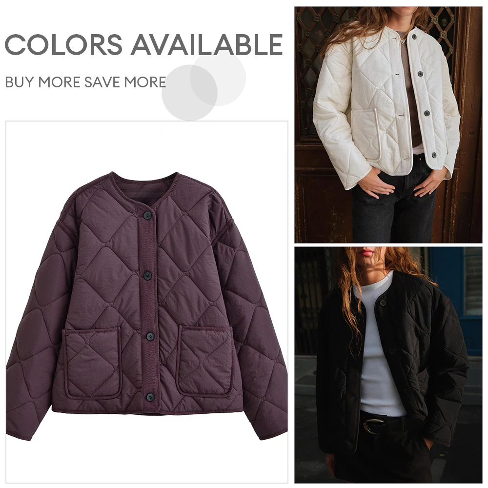 

Women's Cotton Jacket Winter Fashion Simple White Diamond Patterned In-Stock Ready-to-Ship Female Outerwear