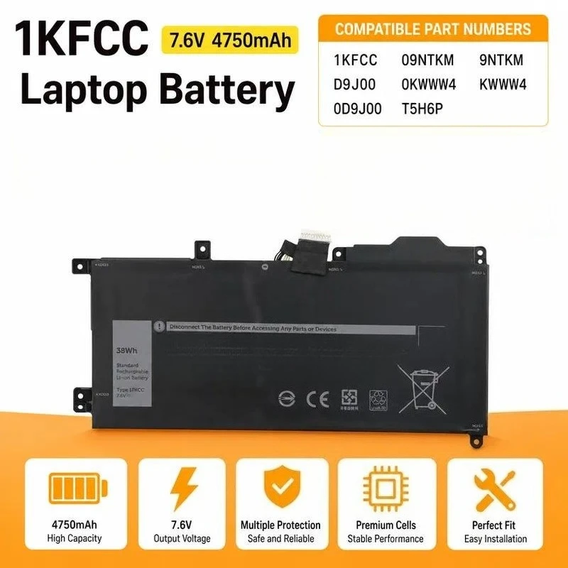 Replacement Battery for Latitude 7200 7210 2-in-1 D9J00 4JFDV 1FKCC High Capacity Laptop Battery