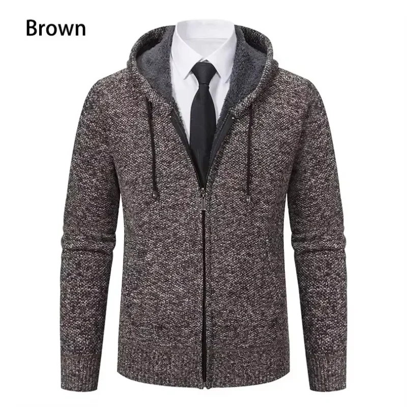 Autumn Winter Mens Cardigan High-quality Lining Wool Warm Knitted Sweater Male Solid Color Basic Business Casual Zipper Cardigan