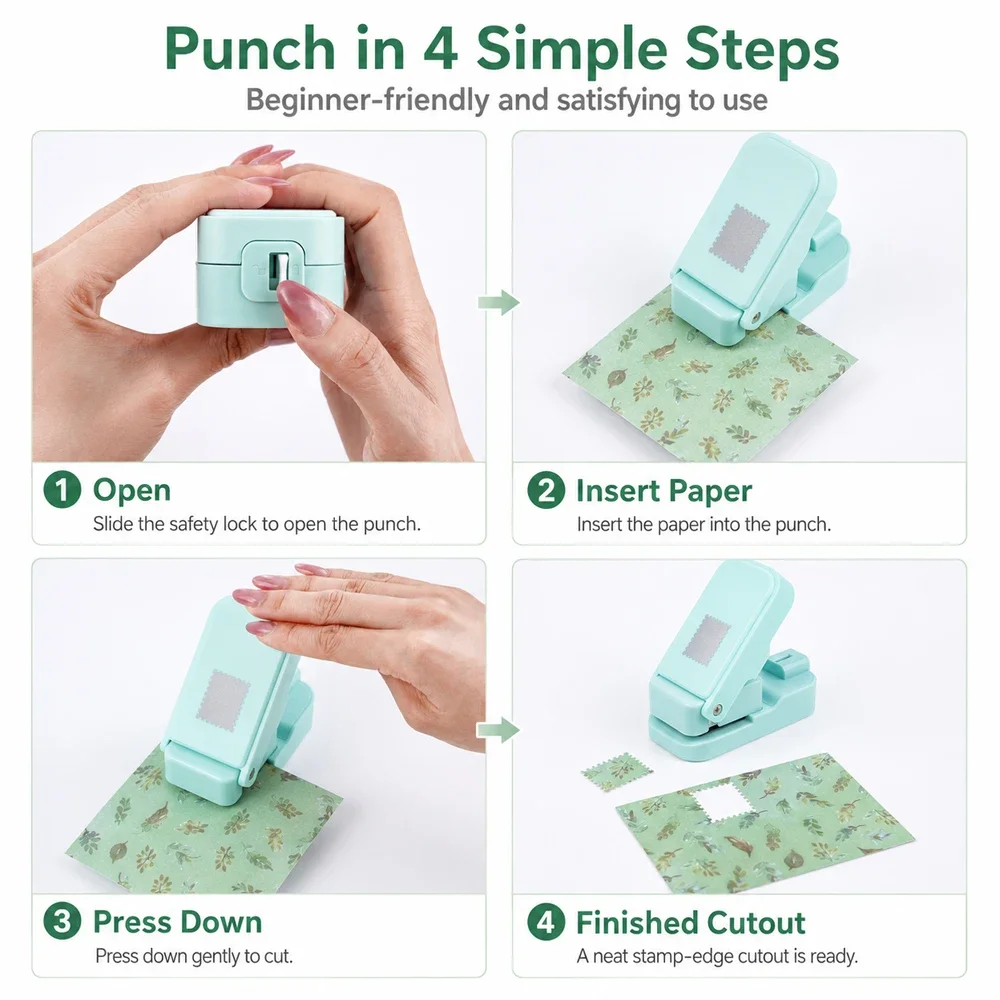 Postage Stamp Edge Paper Punch for Junk Journal & Scrapbooking,Color Stackable Craft Punches with Cutout Design for Card Making view 3