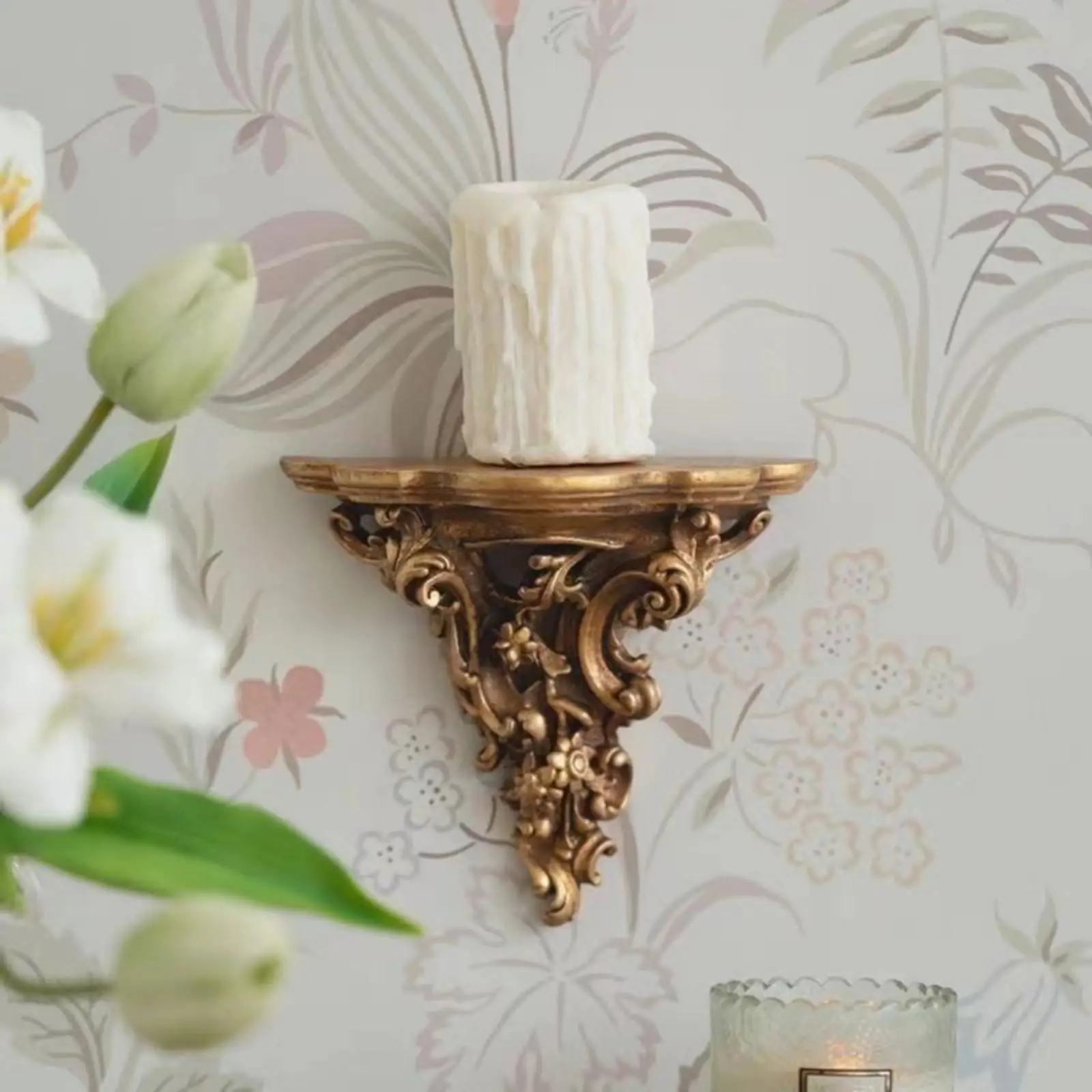 Wall Candle Sconce Holder Antique-Wall-Mounted Design-Mounted Candle Sconce Elaborate Home Decor for Living Room, Bedroom,