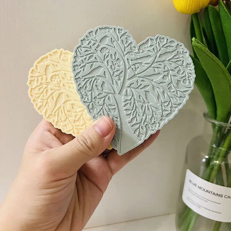 Heart Shaped Tree of Life Coaster Mold Round Tree of Hope Cement Coaster Silicone Mold Epoxy Resin Concrete Insulating Mat Mold