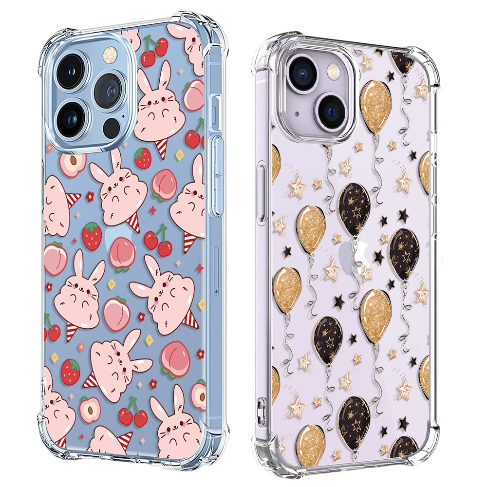 Strawberry Cherry Balloon Star Phone Case For iPhone 15 14 13 12 11 Pro X XS XR Max 7 8 Plus SE Mini Soft Clear TPU Back Cover