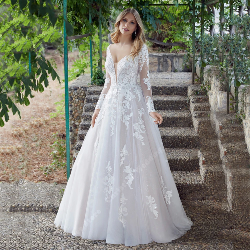 

Smooth A-Line Women Wedding Dresses Lace Floral Printing Bridal Gowns Specially Designed For Women's Wedding Vestidos De Noivas