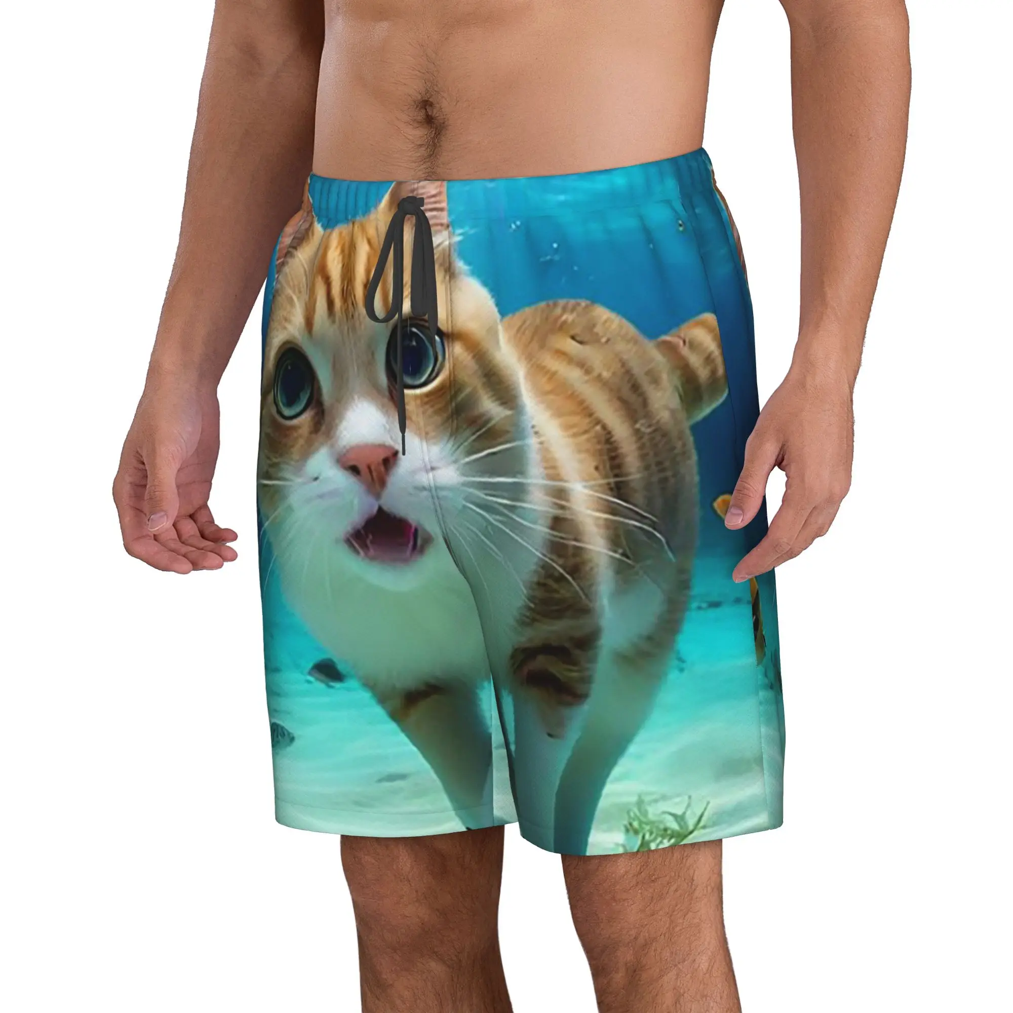 Orange Cat Swimming In The Water Trunks Beach Board Shorts Casual Quick Dry Swim Summer Men Pants