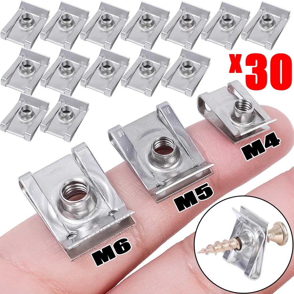 Stainless Steel U Type Clips Plate Leaf Spring Nut M6 M5 M4 Chimney Nuts Lug Nuts Speed Clip for Car Motorcycle Scooter ATVs