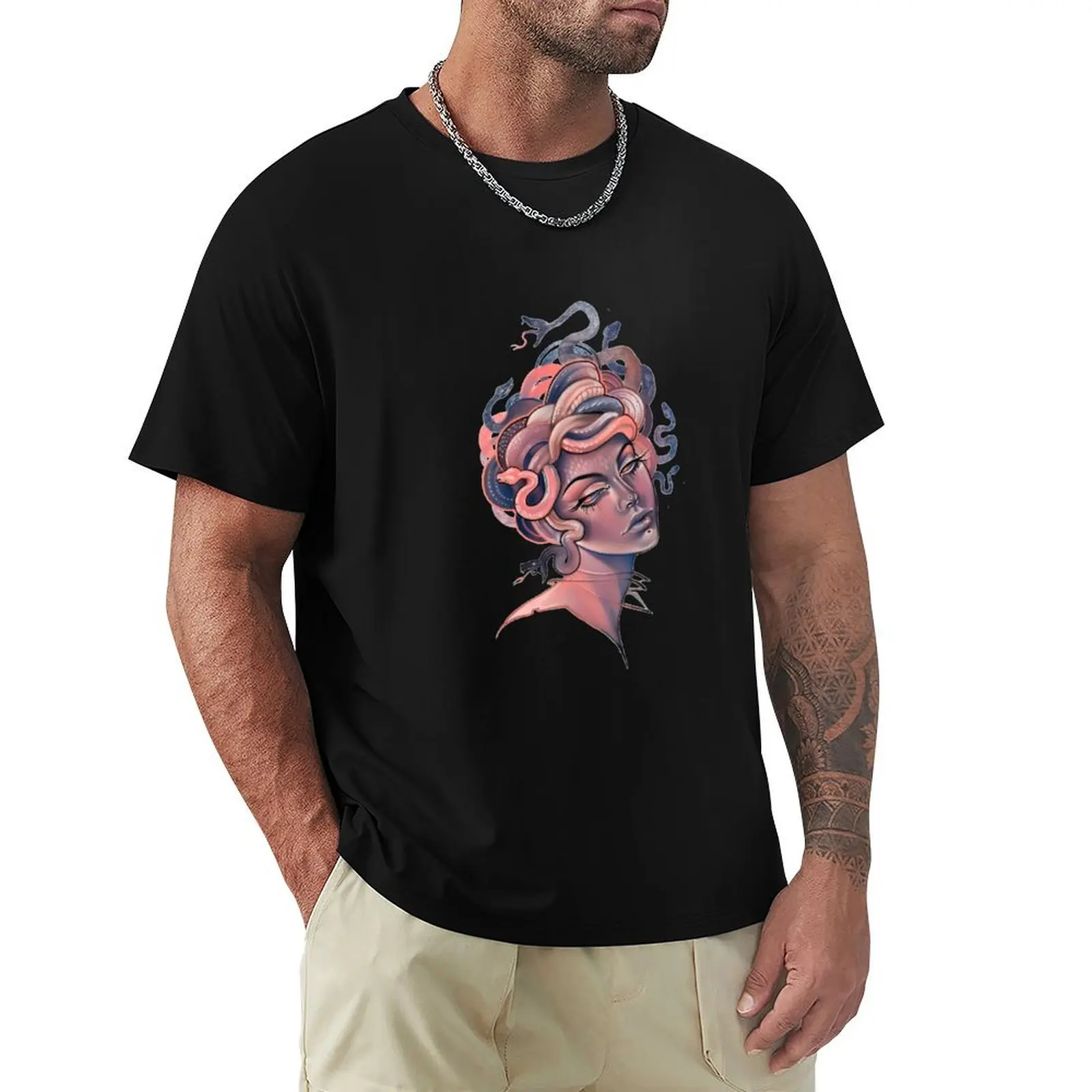 

Coral and blue Medusa portrait T-Shirt Minimal Art Print T-Shirt