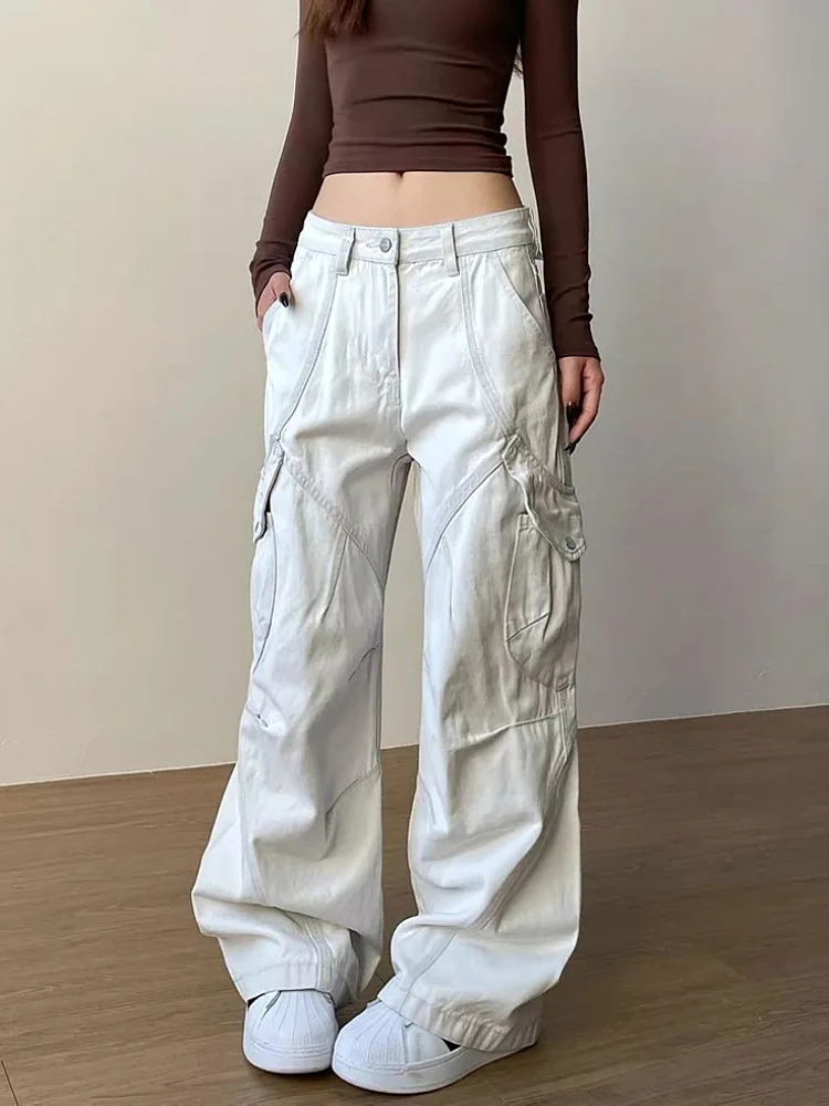 

White Women's Jeans Hip-hop Fashion Vintage Streetwear Y2K Wide Leg Straight Jean High Waist Trouser Classic Baggy Denim Pants