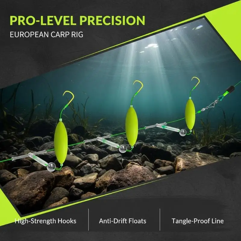 New Pre-Tied Anti Bottom Carp Fishing Hair Rigs Three Hook Suspension Durable Fishing Hooks for Freshwater Carp Fishing
