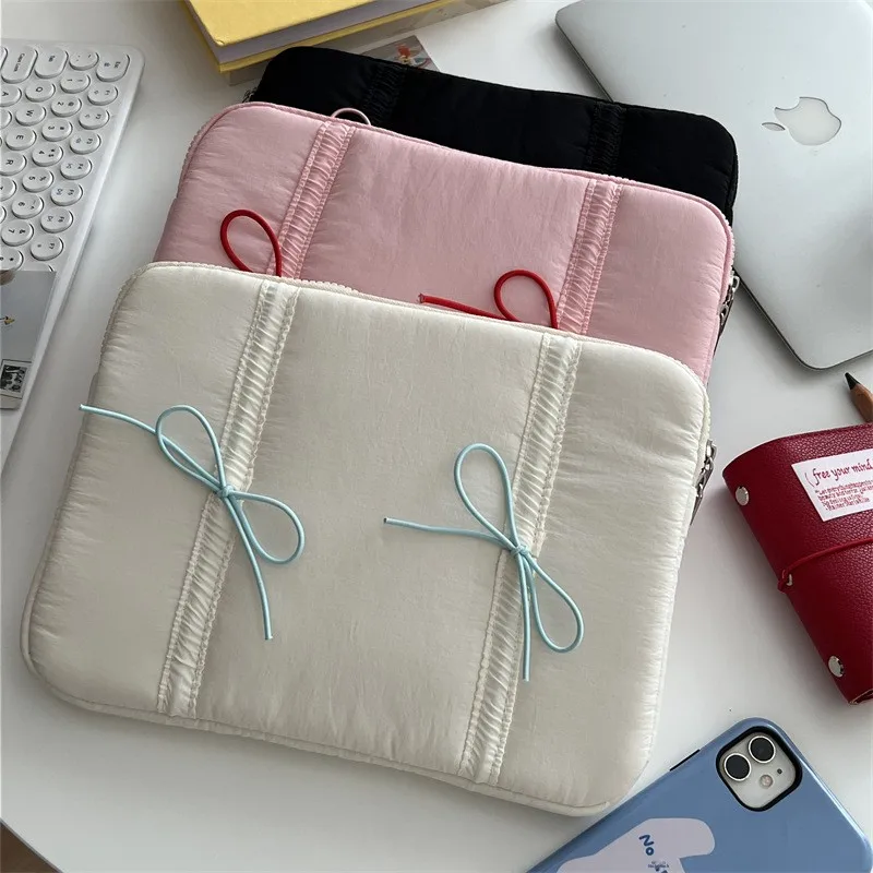 Sweet Girl  Knot Cotton Cuter Bag iPad Storage Pouch Anti-Fall Cute Notebook Cover Ideal for Digital Accories