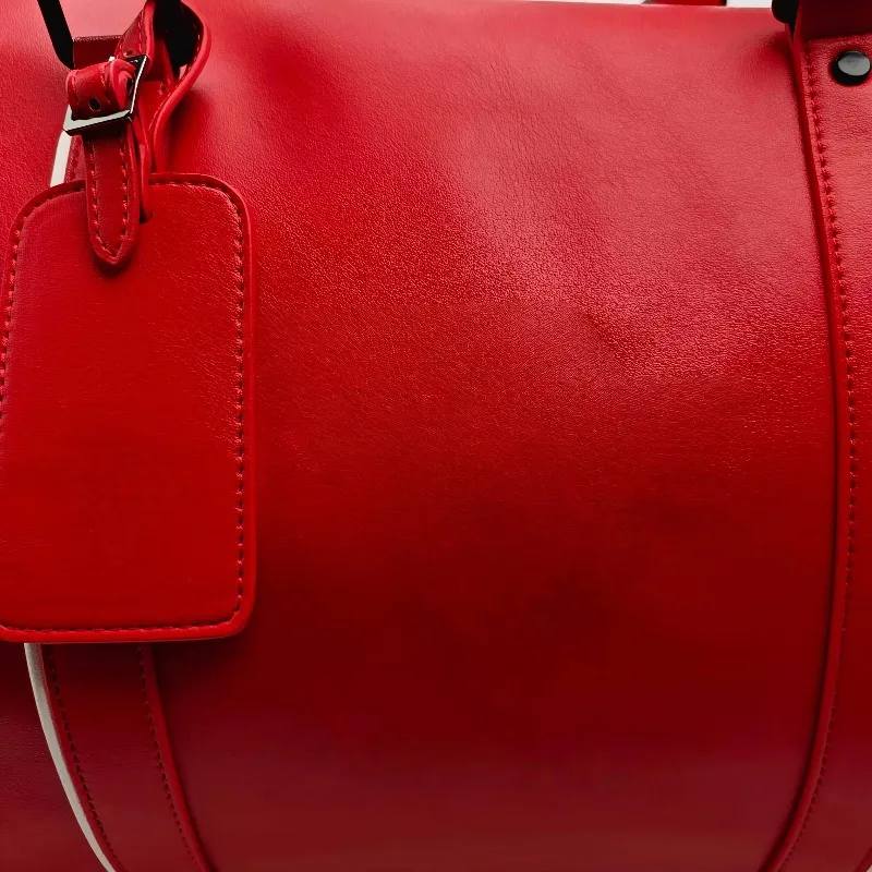 Red Leather Portable Reusable Weekend Handbag Gym Sports Overnight Luggage Bag Support Logo Customization