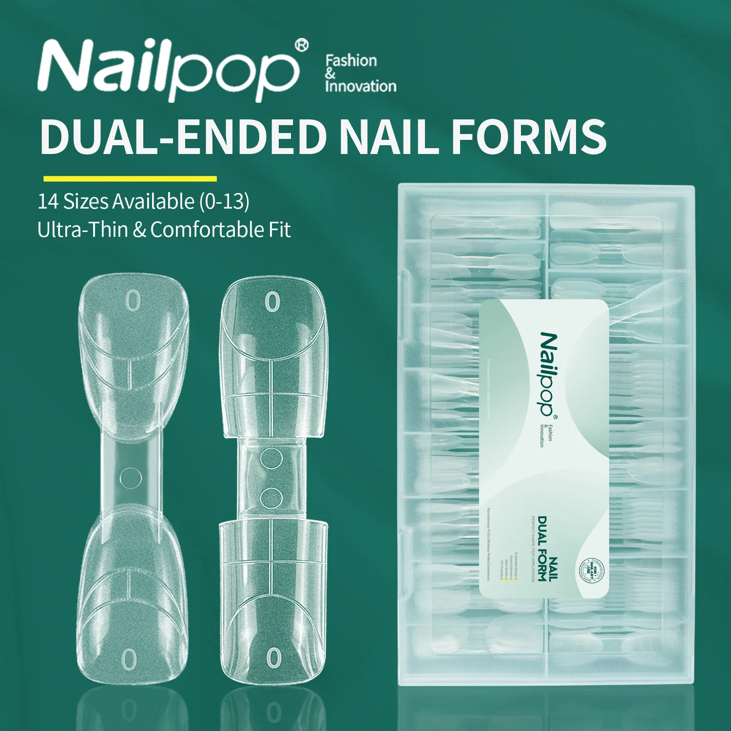 

Nailpop Dual Ended French Nail Forms 14 Sizes Square Coffin Builder Gel Extension Tips Matte Clear Pro Salon DIY 140pcs