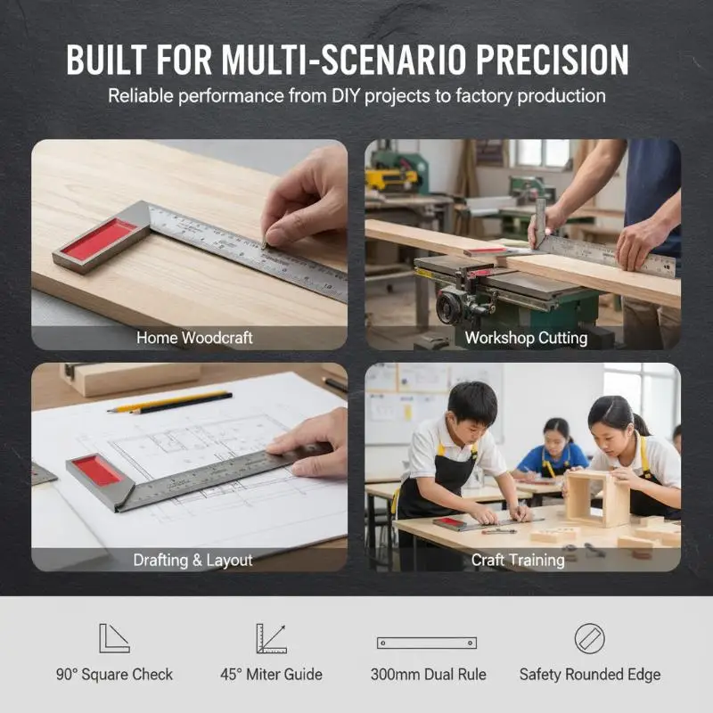 Industrial Grade 300mm Steel Right Angle Ruler High Precision Laser Scale L Square Measuring Tool for Metalworking Carpentry