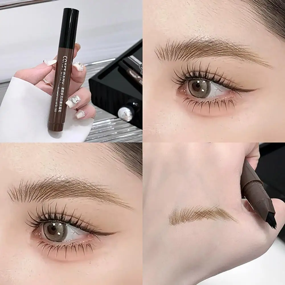 Vierpuntig wenkbrauwpotlood, waterdicht, langdurig, niet-ontkleuren, vierpuntig wild wenkbrauwpotlood, vloeibaar water wenkbrauwpotlood