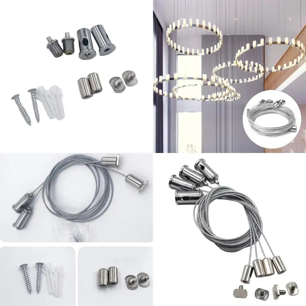

652F Pack of 4 Adjustable Wire Suspension Set Portable Home Accessory for Ceiling Light and Picture Hanging Solution