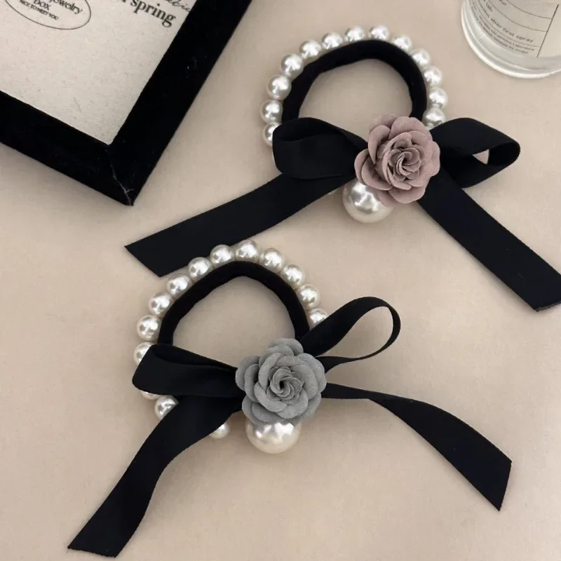 

Korean Pearl Bow Elastic Hair Tie Ponytail Holder HairBand Flower Headband Hair Accessories for Women Gils Jewelry Hair Rope