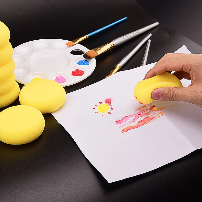 10pcs Children's Painting Round Synthetic Watercolor Artist Sponges For Painting Crafts Pottery Yellow Round Cake Sponge