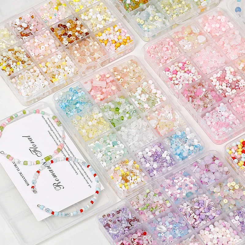 الصيف الآيس كريم الصودا اللون الزجاج الأرز الخرز مختلط اللون Diy اليدوية مطرز سوار قلادة حزمة المواد والمجوهرات