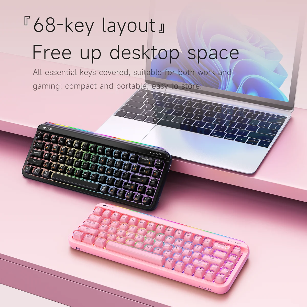

AJAZZ AF68 Tri-mode 2.4G/BT/Wired membrane keyboard RGB 68-key layout 4000mAh Translucent keycaps for Office Games