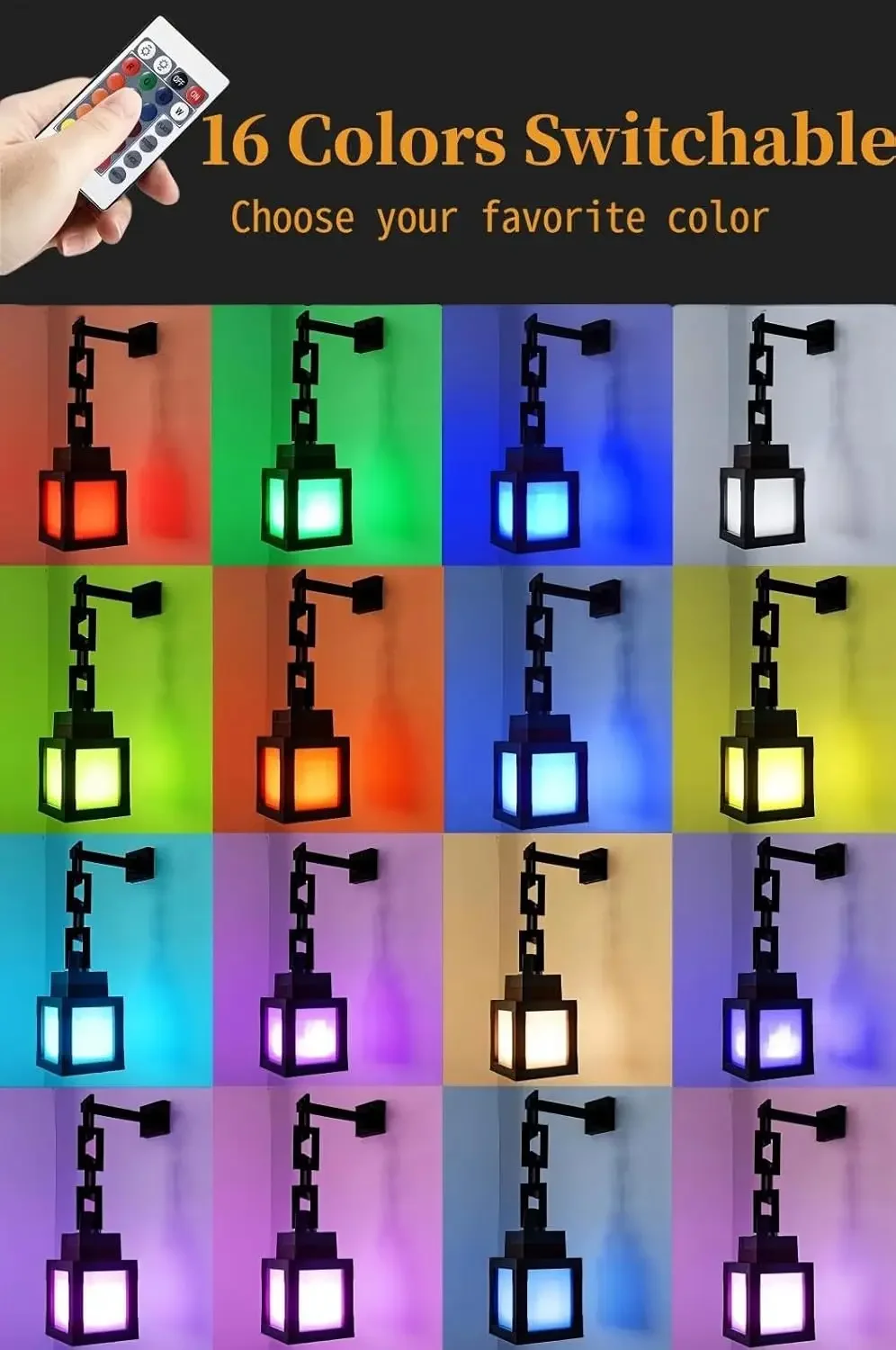 ضوء ليلي LED فانوس منقط، ضوء ليلي على الحائط بـ 16 لونًا مع مفتاح لمس وجهاز تحكم عن بعد، طاولة قابلة لإعادة الشحن وموزن #6