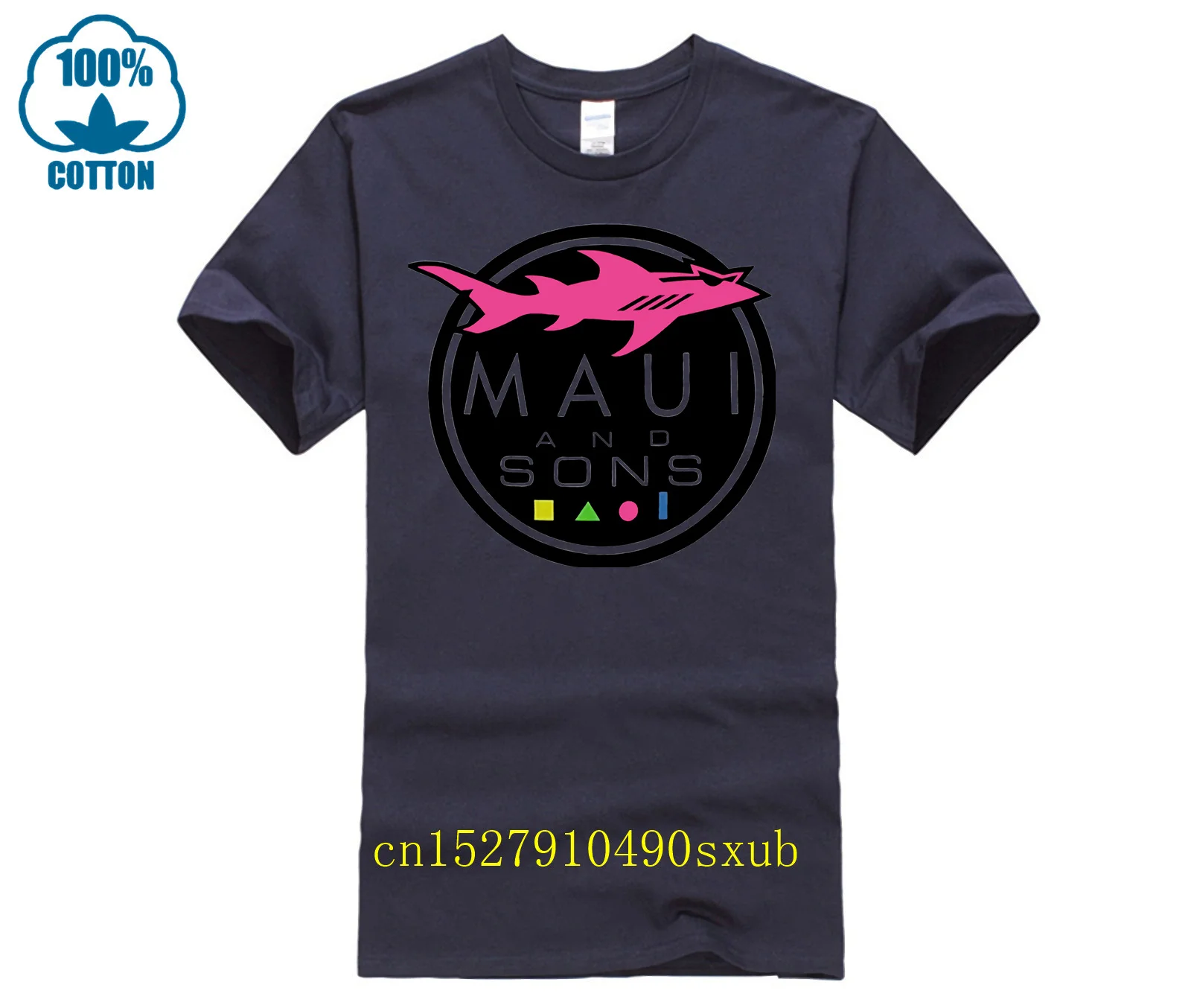 Maui And Sons Shark Logo Fashion Men Women Summer 100% Cotton Black Tees Male Newest Top Popular Normal  Shirts Unisex