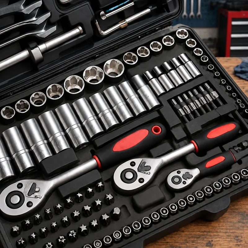 46-Piece Socket Set with Chrome Vanadium Tools, Ratchet, Extensions, and Portable Case for Car and Home Repairs