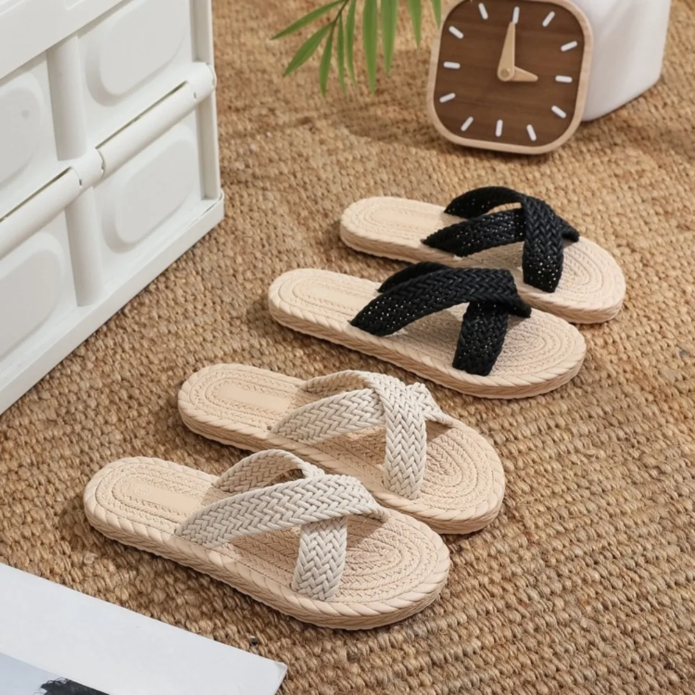 

Fashion Holiday Cross Rope Slippers Non-Slip Waterproof Woven Style Sandals Shoes EVA Vacation Beach Slippers Outdoor