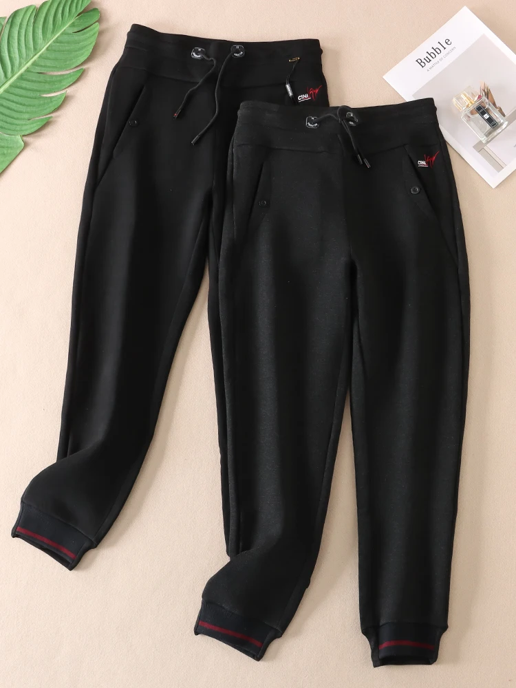 

Men's Winter Thiened Fce Lined Sports Pants Casual High Waist Straight Leg Long Trousers Outdoor Wearable Warm Sweatpants