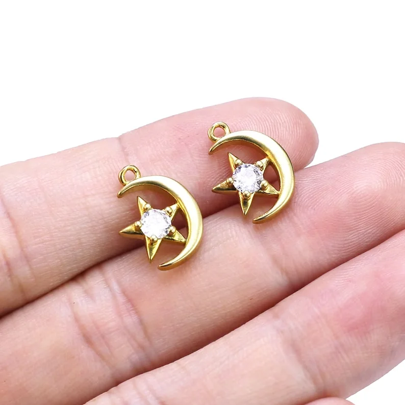 6pcs Moon Star Earring Charms, Brass Celestial Charm, DIY Jewelry Making, Earring Findings, 15.2x11.2mm R2610