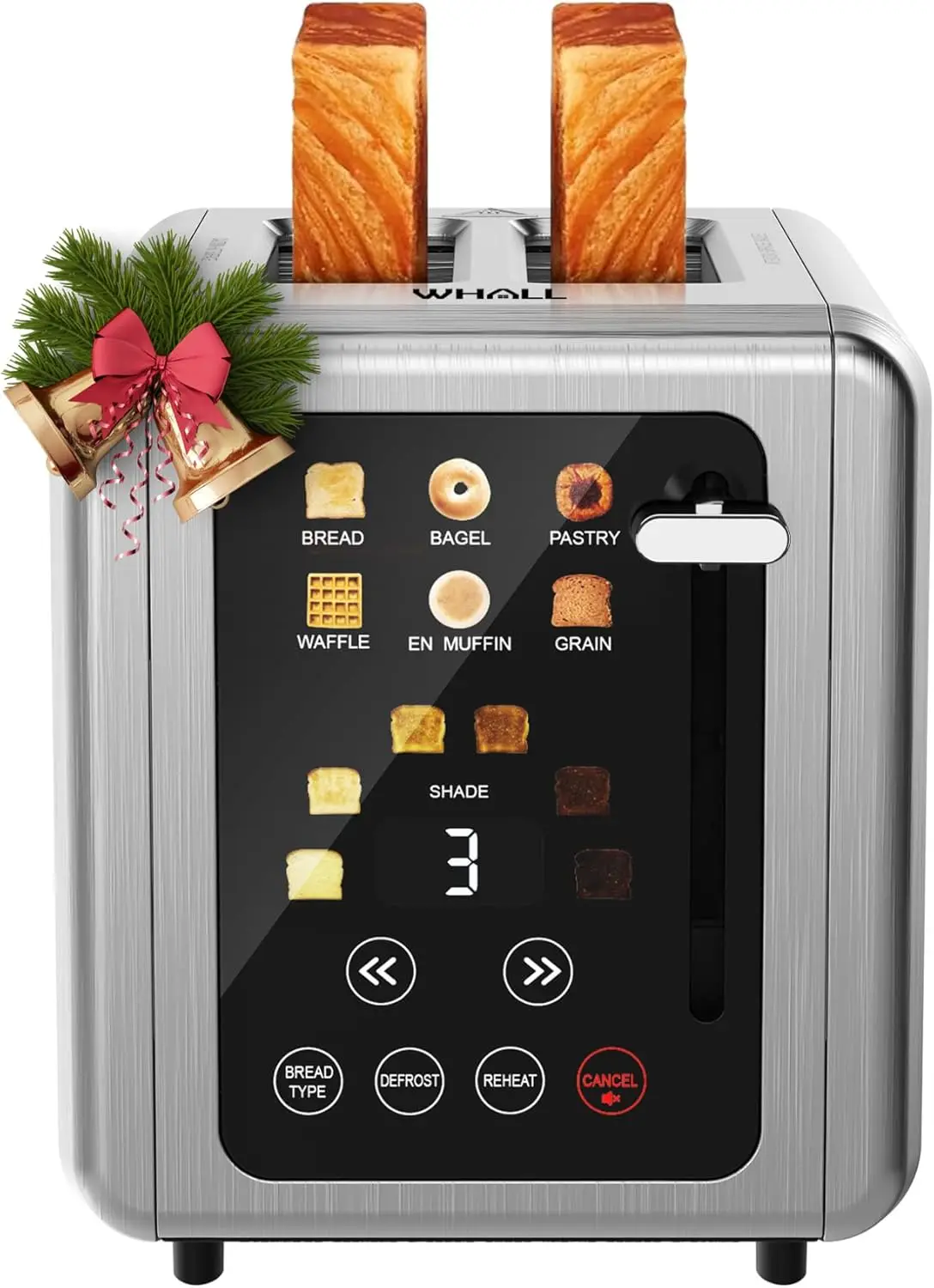 

Smart 2-Slice Toaster with 1.5' Wide Slots, 6 Shade Settings, 6 Bread Types, Memory Function & Countdown Timer, Brushed