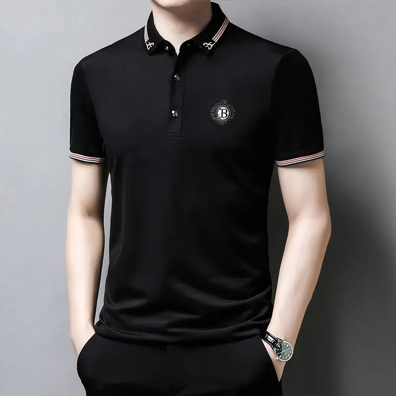 Summer Business Men Short Sleeve Polo Shirts Streetwear Fashion Embroidery Quick-drying Male Clothing Solid Loose Casual Tops